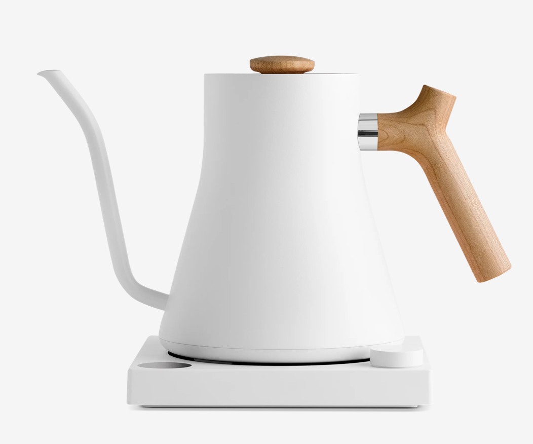 Fellow Stagg EKG Electric Kettle - Matte White + Maple – Brio Fellow Stagg EKG Electric Kettle - Matte White + Maple – Brio